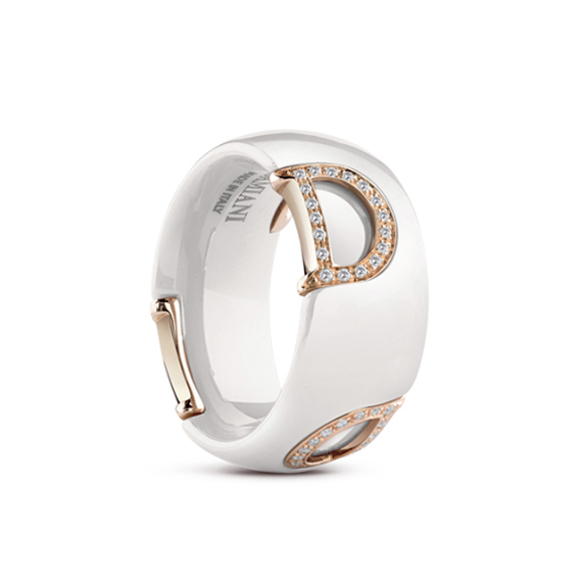 D.icon White ceramic, pink gold and diamonds ring